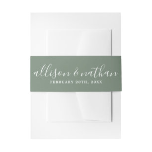 True Simplicity 1 Bride Groom Dusty Green Wedding Invitation Belly Band
