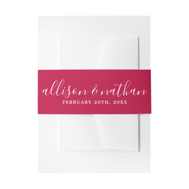 True Simplicity 1 Bride Groom Raspberry Wedding Invitation Belly Band (Front Example)
