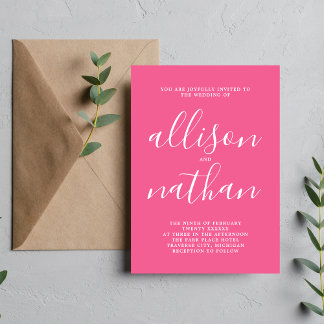 True Simplicity 1 Carnation Pink Minimal Wedding Invitation