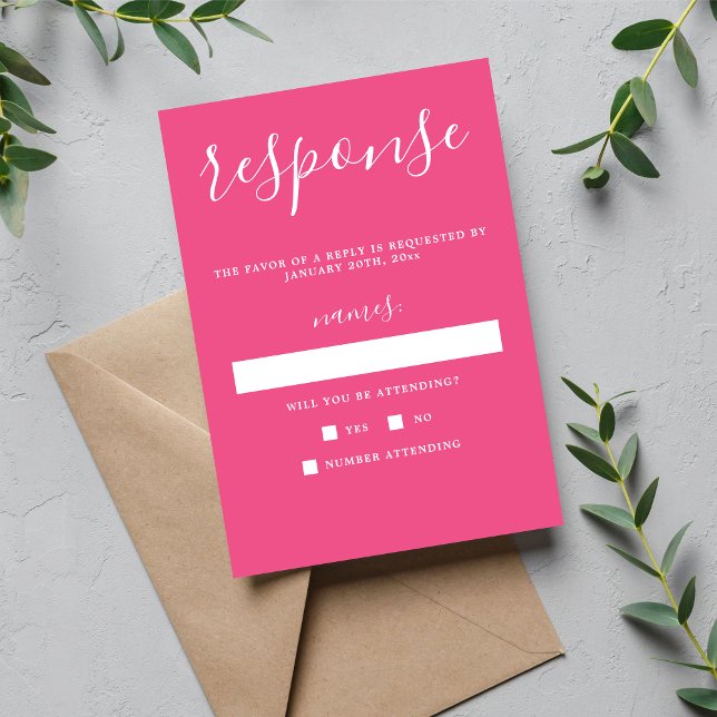 True Simplicity 1 Carnation Pink Minimal Wedding RSVP Card (Creator Uploaded)