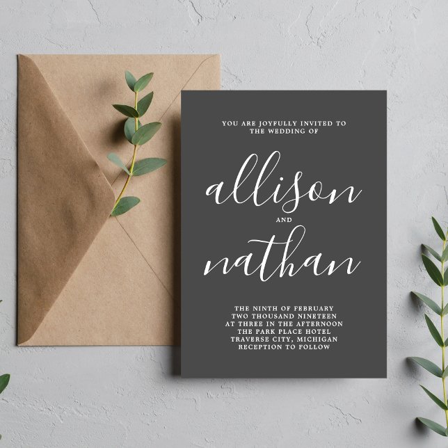 True Simplicity 1 Charcoal Minimalist Wedding Invitation (Creator Uploaded)