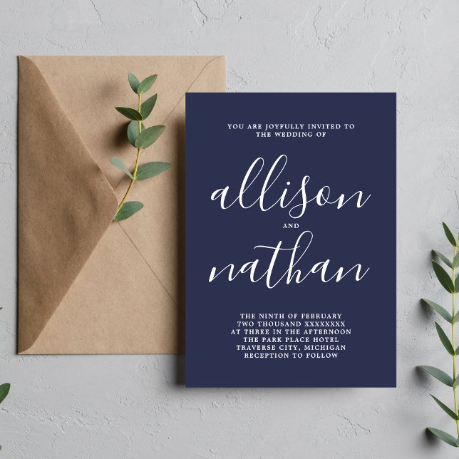 True Simplicity 1 Dark Navy Minimalist Wedding Invitation (Creator Uploaded)