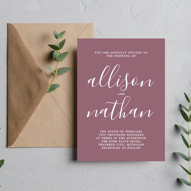 True Simplicity 1 Dusk Mauve Minimalist Wedding Invitation (Creator Uploaded)