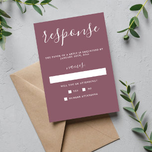 True Simplicity 1 Dusk Mauve Minimalist Wedding RSVP Card