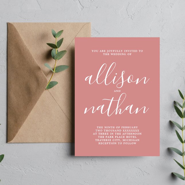True Simplicity 1 Dusty Rose Minimalist Wedding Invitation (Creator Uploaded)