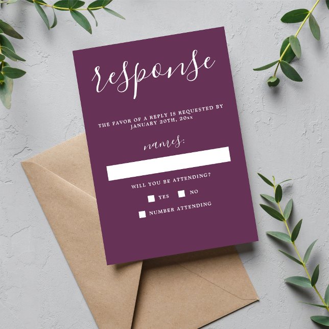 True Simplicity 1 Grape Purple Minimalist Wedding RSVP Card (Creator Uploaded)