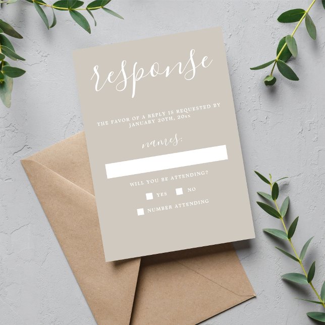 True Simplicity 1 Oyster Minimalist Wedding RSVP Card (Creator Uploaded)