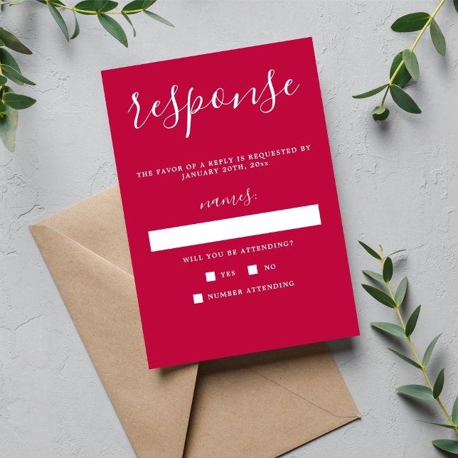 True Simplicity 1 Raspberry Minimal Wedding RSVP Card (Creator Uploaded)