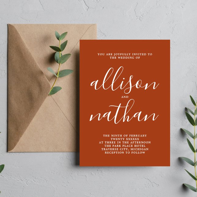 True Simplicity 1 Rust Script Minimalist Wedding Invitation (Creator Uploaded)