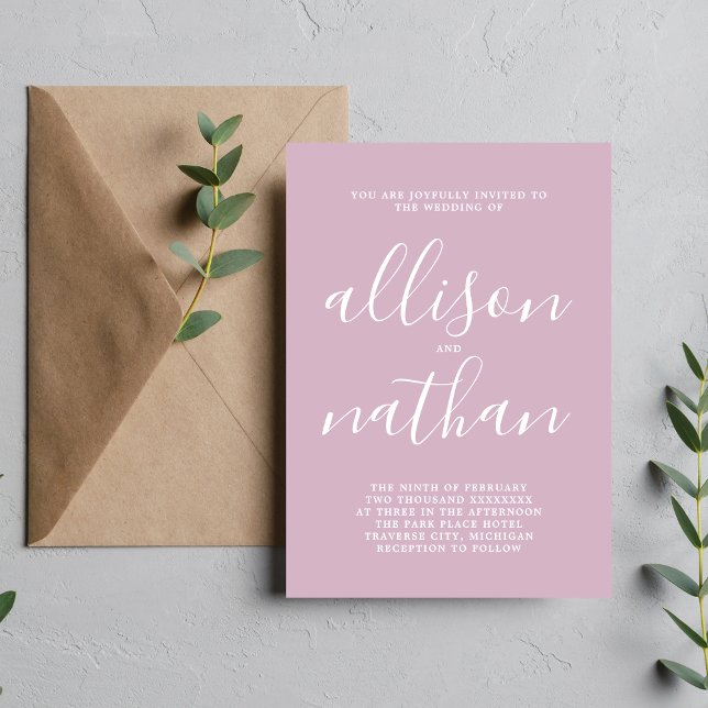 True Simplicity 1 Wisteria Script Minimal Wedding Invitation (Creator Uploaded)