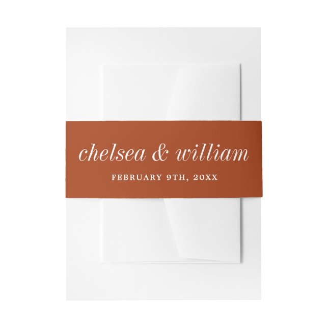 True Simplicity 2 Bride and Groom Rust Wedding Invitation Belly Band (Front Example)