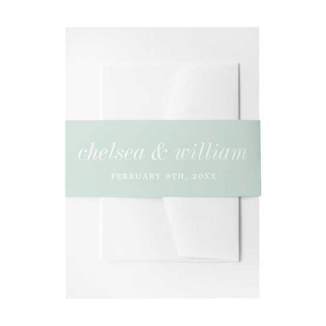 True Simplicity 2 Bride Groom Mint Green Wedding Invitation Belly Band (Front Example)