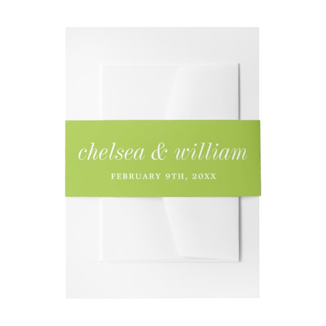 True Simplicity 2 Bride Groom Spring Green Wedding Invitation Belly Band (Front Example)