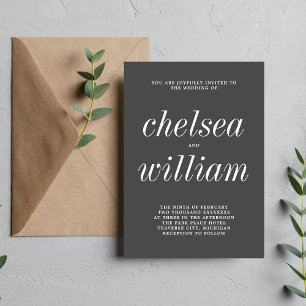 True Simplicity 2 Charcoal Grey Minimalist Wedding Invitation