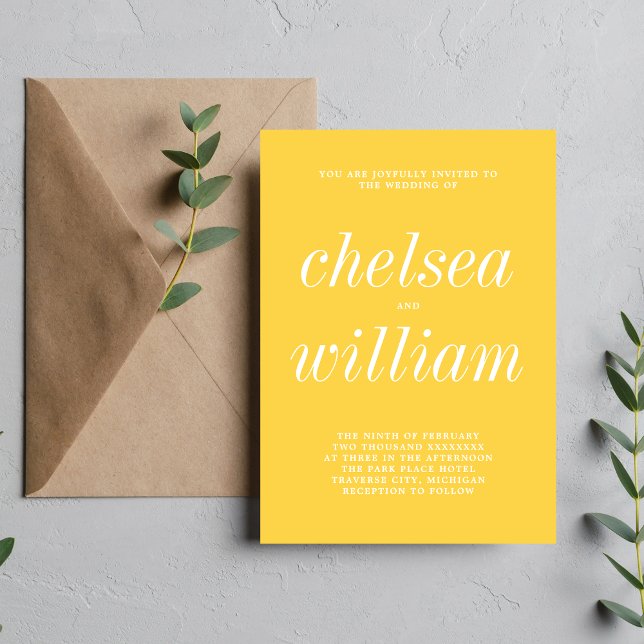 True Simplicity 2 Dark Yellow Minimalist Wedding Invitation (Creator Uploaded)