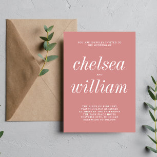 True Simplicity 2 Dusty Rose Minimalist Wedding Invitation