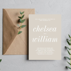 True Simplicity 2 Light Taupe Minimalist Wedding Invitation
