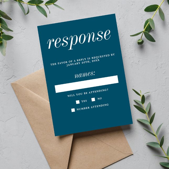 True Simplicity 2 Neptune Blue Minimalist Wedding RSVP Card (Creator Uploaded)