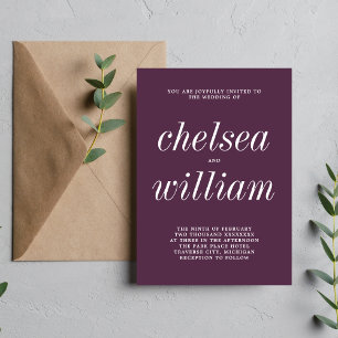 True Simplicity 2 Plum Purple Minimalist Wedding Invitation