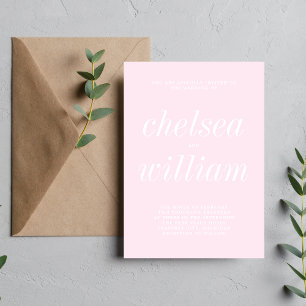 True Simplicity 2 Primrose Pink Minimalist Wedding Invitation