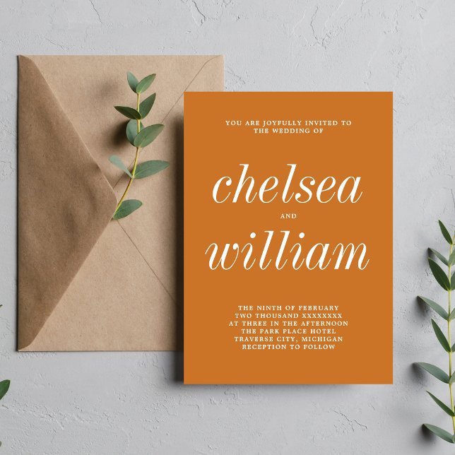 True Simplicity 2 Pumpkin Minimalist Wedding Invitation (Creator Uploaded)