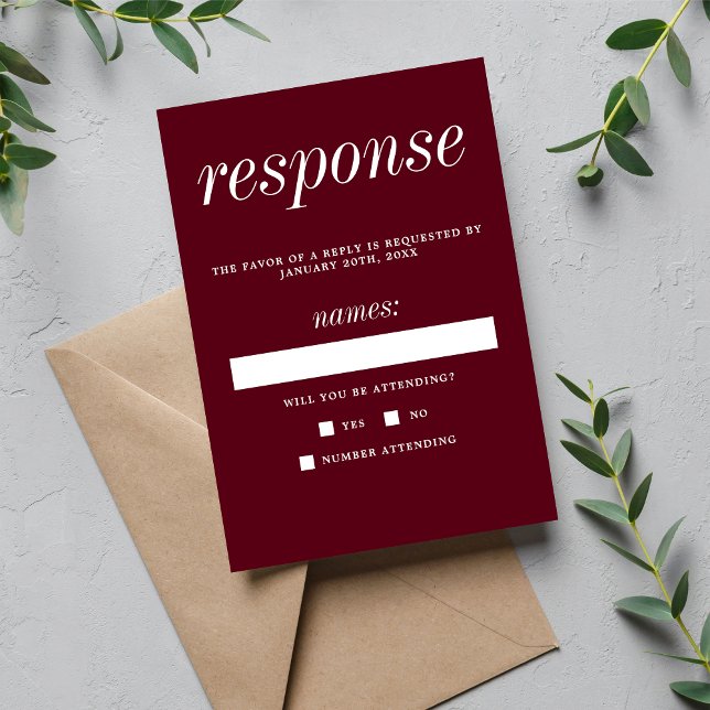 True Simplicity 2 Rosewood Minimalist Wedding RSVP Card (Creator Uploaded)