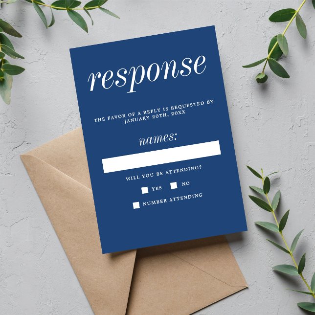 True Simplicity 2 True Blue Minimalist Wedding RSVP Card (Creator Uploaded)