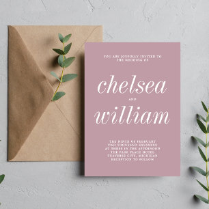 True Simplicity 2 Vintage Mauve Minimalist Wedding Invitation