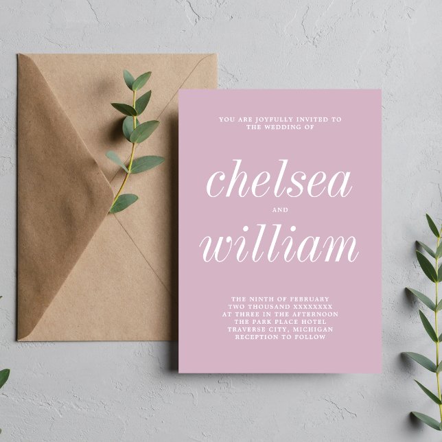 True Simplicity 2 Wisteria Purple Minimal Wedding Invitation (Creator Uploaded)