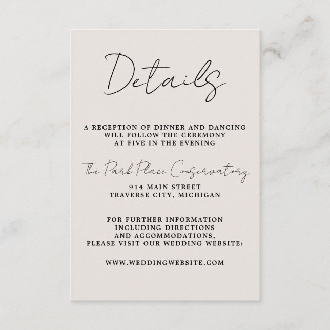 True Simplicity 3 Beige & Black Minimalist Wedding Enclosure Card (Front)