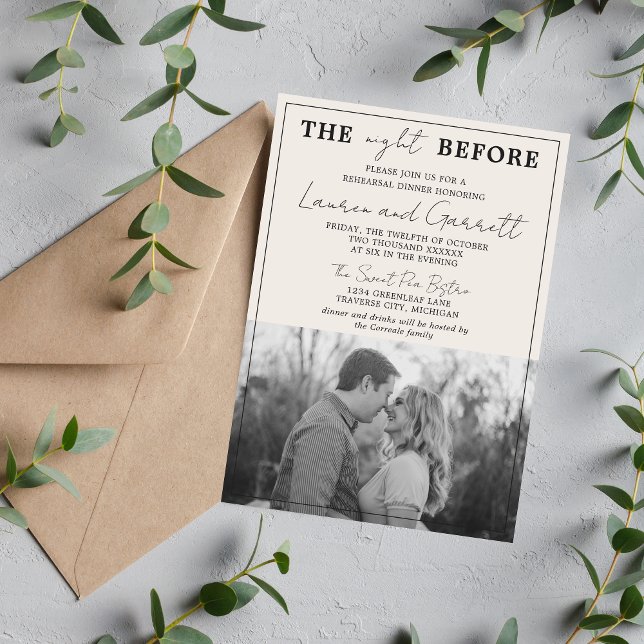 True Simplicity 3 Beige & Black Rehearsal Dinner Invitation (Creator Uploaded)