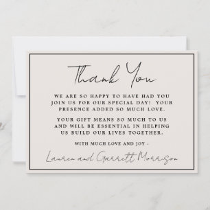 True Simplicity 3 Beige & Black Thank You Note