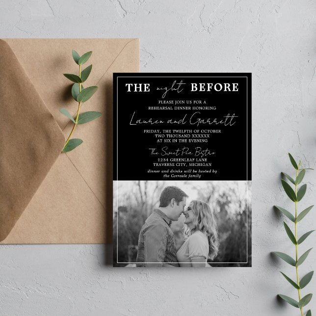 True Simplicity 3 Black and White Rehearsal Dinner Invitation (Creator Uploaded)