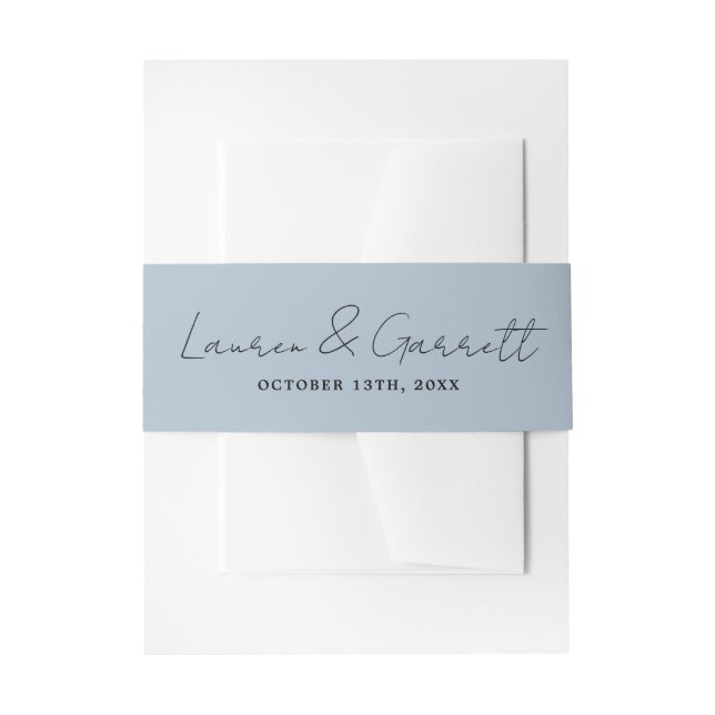 True Simplicity 3 Bride Groom Ice Blue Wedding Invitation Belly Band (Front Example)
