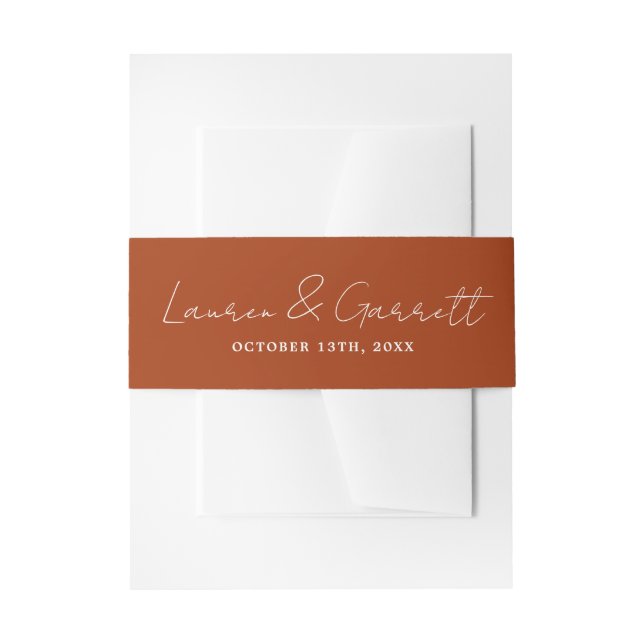True Simplicity 3 Bride Groom Rust Wedding Invitation Belly Band (Front Example)