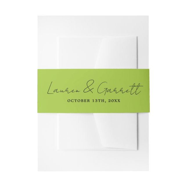 True Simplicity 3 Bride Groom Spring Green Wedding Invitation Belly Band (Front Example)