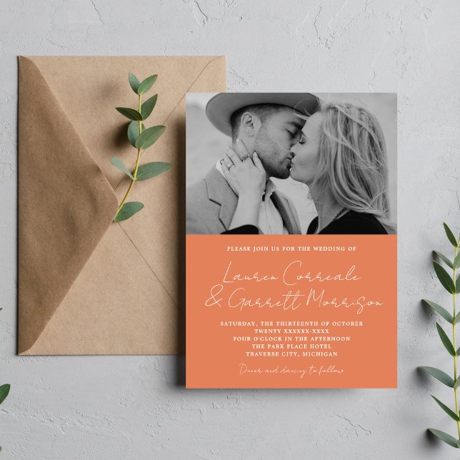 True Simplicity 3 Modern Coral Photo Wedding Invitation (Creator Uploaded)