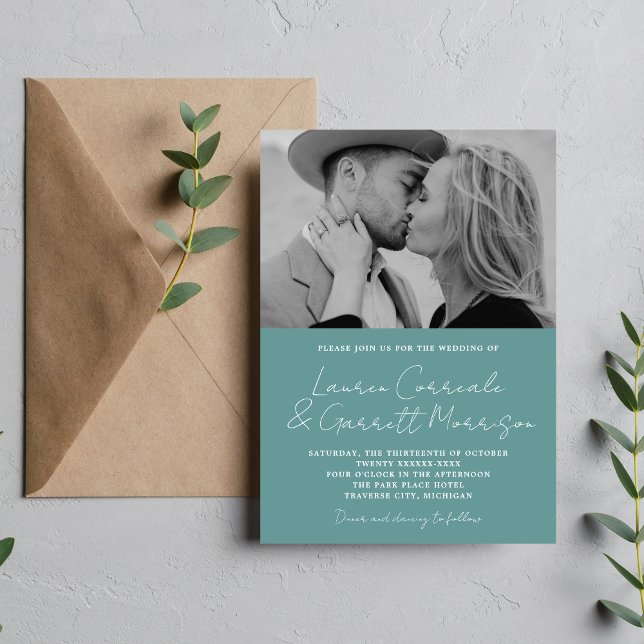 True Simplicity 3 Modern Duck Egg Photo Wedding Invitation (Creator Uploaded)