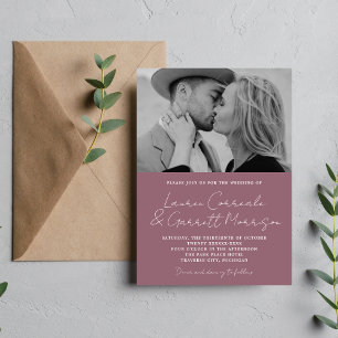 True Simplicity 3 Modern Dusk Mauve Photo Wedding Invitation