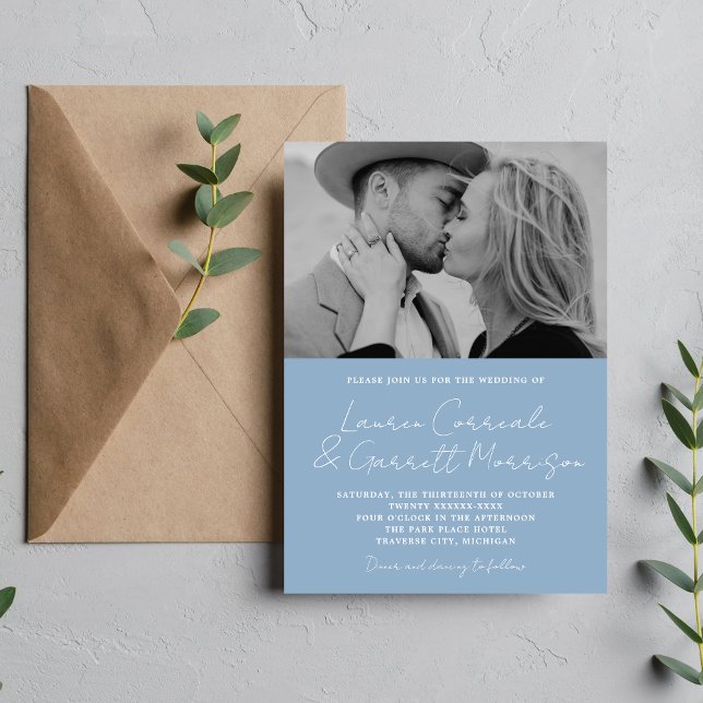 True Simplicity 3 Modern Glacier Photo Wedding Invitation (Creator Uploaded)