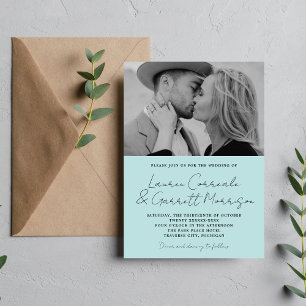 True Simplicity 3 Modern Ocean Mist Photo Wedding Invitation