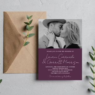 True Simplicity 3 Modern Plum Purple Photo Wedding Invitation