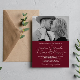 True Simplicity 3 Modern Rosewood Photo Wedding Invitation