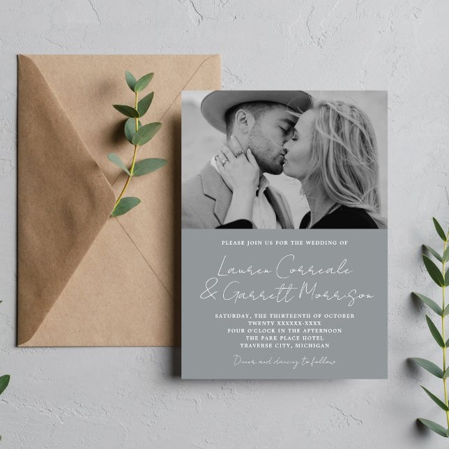 True Simplicity 3 Modern Stone Grey Photo Wedding Invitation (Creator Uploaded)