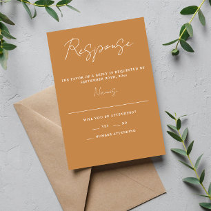 True Simplicity 3 Script Minimal Apricot Wedding RSVP Card