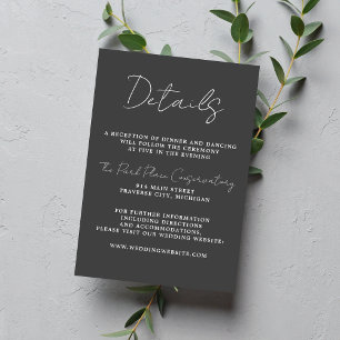 True Simplicity 3 Script Minimal Charcoal Wedding Enclosure Card
