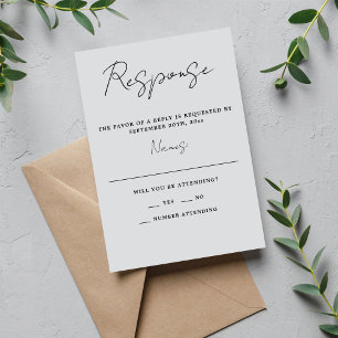 True Simplicity 3 Script Minimal Cool Mist Wedding RSVP Card