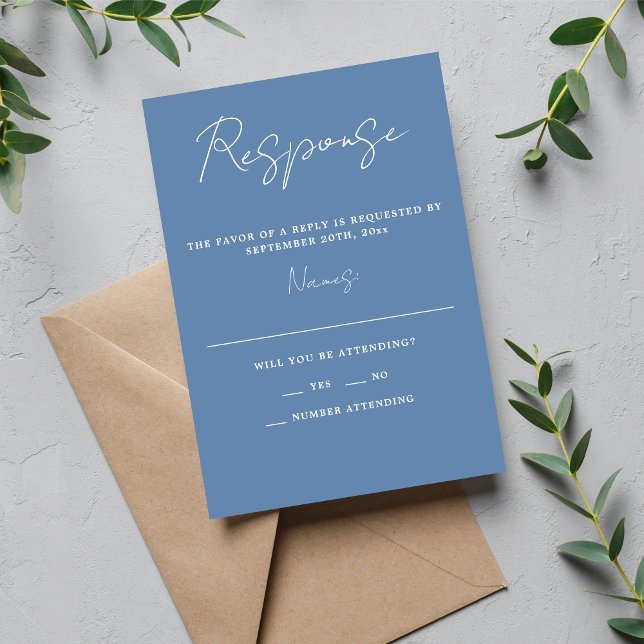 True Simplicity 3 Script Minimal Denim Wedding RSVP Card (Creator Uploaded)