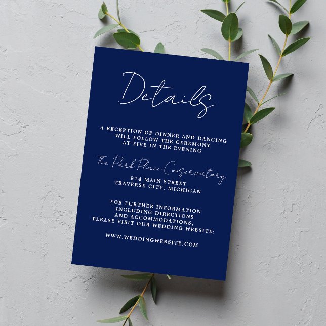 True Simplicity 3 Script Minimal Ink Blue Wedding Enclosure Card (Creator Uploaded)