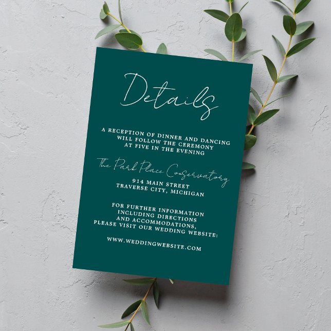 True Simplicity 3 Script Minimal Peacock Wedding Enclosure Card (Creator Uploaded)